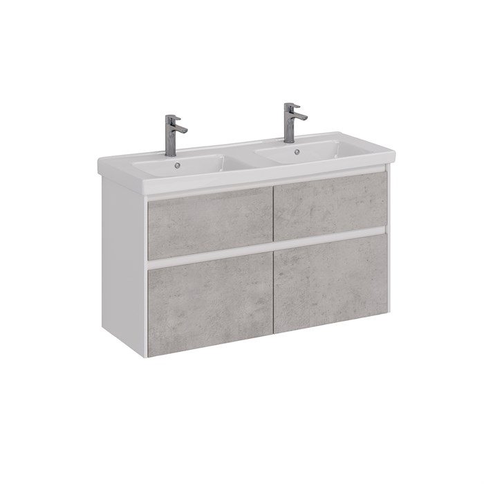 Тумба Lemark COMBI 125 см под 2 раковины, подвесная/напольная,4 ящика, цвет фасада: Бетон, цвет корп LM03C125T-Beton - фото 81746