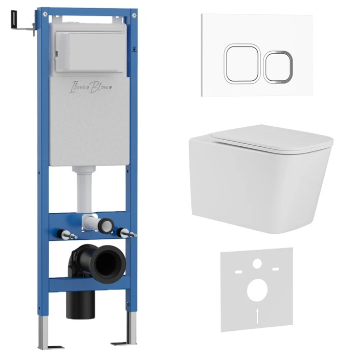 Комплект 3в1 IBERICA BLANCA инсталляция SILENCIO MINI, унитаз TOLEDO ALTO белый, кнопка смыва ESTI-Q белый глянцевый (IB.001M.TLA.231.831) IB.001M.TLA.231.831