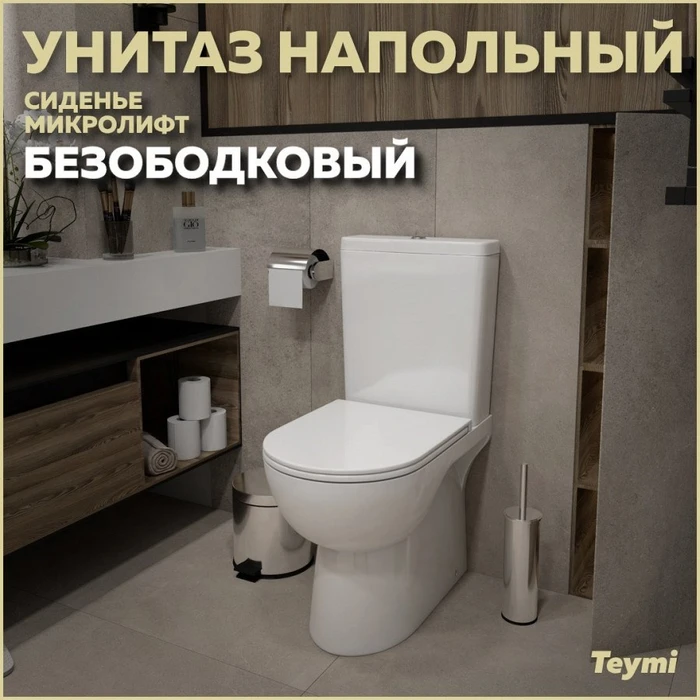 Унитаз напольный безободковый с быстросъемным сиденьем микролифт Teymi Aina T40205 1209663