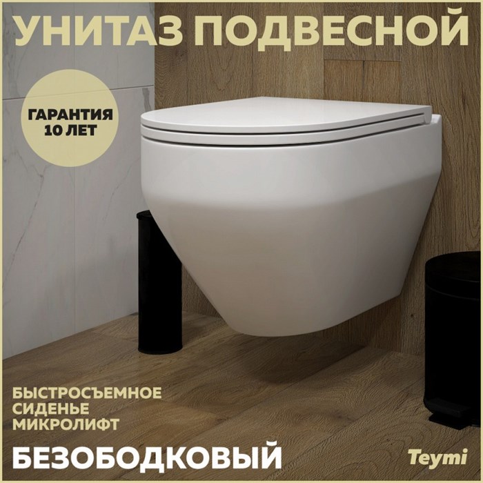 Унитаз подвесной безободковый с быстросъемным сиденьем микролифт Teymi Demi T40208 1204733 - фото 91889