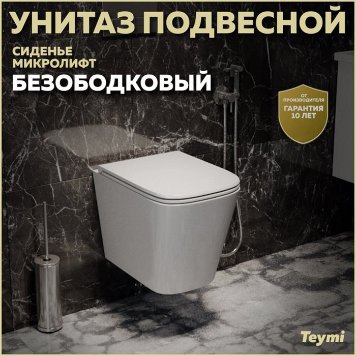 Унитаз подвесной безободковый с быстросъемным сиденьем микролифт Teymi Helmi S T40302 1192910 - фото 92345