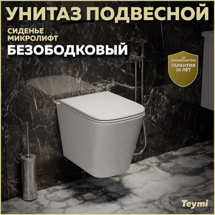 Унитаз подвесной безободковый с быстросъемным сиденьем микролифт Teymi Helmi S T40302 1192910