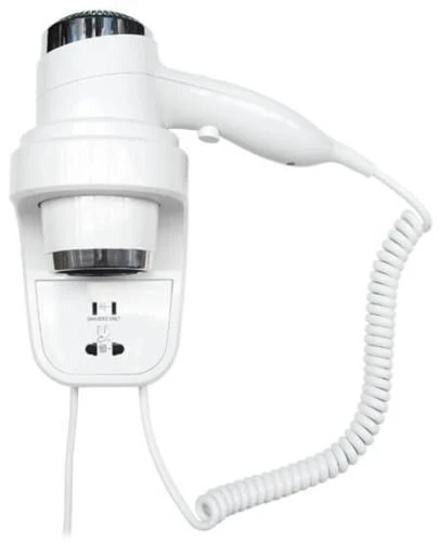 Фен HOTELline настенный белый с розеткой 1800-2200 W, 02012.W, шт 02012.W