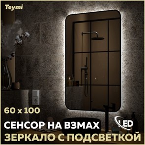 {{photo.Alt || photo.Description || 'Зеркало настенное с подсветкой в ванную Teymi Solli Black Soft Line 60x100 LED сенсор на взмах T20234S'}}