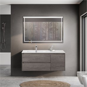 {{photo.Alt || photo.Description || 'Тумба с раковиной подвесная с двумя ящиками и одной дверцей BelBagno KRAFT 120 Cemento Grigio левая, раковина белая'}}