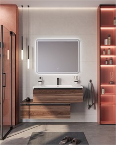 {{photo.Alt || photo.Description || 'Тумба с раковиной подвесная с нижней тумбой CEZARES SLIDER 100 Орех дымчатый, раковина белая'}}