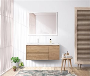 {{photo.Alt || photo.Description || 'Тумба с раковиной подвесная с двумя ящиками и одной дверцей BelBagno KRAFT 100 Rovere Nebrasca Nature левая, раковина белая'}}