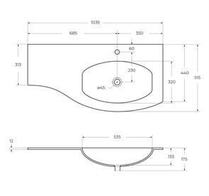 Тумба с раковиной подвесная CEZARES RIALTO 104 Blu Petrolio, правосторонняя 200929