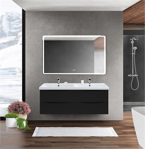 {{photo.Alt || photo.Description || 'Тумба с раковиной на две чаши четырьмя ящиками подвесная BelBagno MARINO-CER 120 Nero Lucido, раковина белая'}}