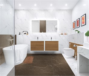 {{photo.Alt || photo.Description || 'Тумба с раковиной подвесная на две чаши CEZARES BELLAGIO 140 Rovere Tabacco'}}