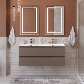 {{photo.Alt || photo.Description || 'Тумба с четырьмя ящиками и раковиной на две чаши подвесная BelBagno KRAFT 120 Бежевый матовый, раковина BB-8099-120-2'}}