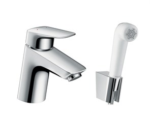 {{photo.Alt || photo.Description || 'Смеситель для раковины Hansgrohe Logis 70, без сливного гарнитура, с гигиеническим душем, однорычажный, белый/хром (71290000)'}}