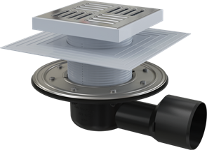 APV3444 Сливной трап 150 × 150/50/75, подводка – боковая, решетка – нержавеющая сталь, фланец –нерж сталь APV3444