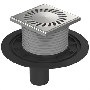 Трап пластиковый AZARIO DN50 (вертикальный слив) универсальный с нерж.решеткой 12,2х12,2см AZ-384 A