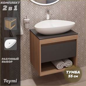 {{photo.Alt || photo.Description || 'Тумба подвесная с раковиной для ванной 55 см Teymi Ritta корпус дуб фасад графит раковина Ellie 60 F03308'}}