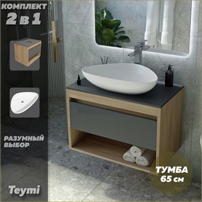 {{photo.Alt || photo.Description || 'Тумба подвесная с раковиной для ванной 65 см Teymi Ritta корпус дуб фасад графит раковина Ellie 60 F03357'}}