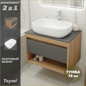 {{photo.Alt || photo.Description || 'Тумба подвесная с раковиной для ванной 75 см Teymi Ritta корпус дуб фасад графит раковина Solli 60 F03405'}}