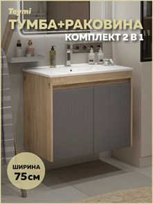 {{photo.Alt || photo.Description || 'Тумба подвесная с раковиной для ванной 75 см Teymi Netta корпус дуб фасад графит раковина Ritta 75 F16024'}}