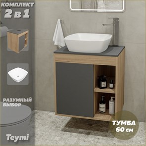 {{photo.Alt || photo.Description || 'Тумба подвесная с раковиной для ванной 60 см Teymi Nura корпус дуб фасад графит раковина Kati 43 F03462'}}