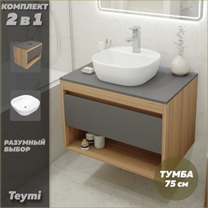 {{photo.Alt || photo.Description || 'Тумба подвесная с раковиной для ванной 75 см Teymi Ritta корпус дуб фасад графит раковина Solli 40 F03423'}}