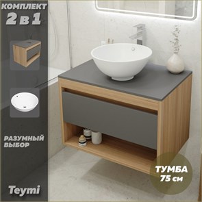 {{photo.Alt || photo.Description || 'Тумба подвесная с раковиной для ванной 75 см Teymi Ritta корпус дуб фасад графит раковина Lina kuppi D40 F03410'}}