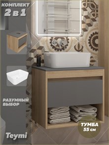 {{photo.Alt || photo.Description || 'Тумба подвесная с раковиной для ванной 55 см Teymi Ritta корпус дуб фасад графит раковина Helmi Mini 40 F15062'}}