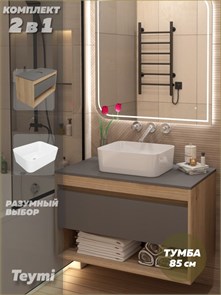 {{photo.Alt || photo.Description || 'Тумба подвесная с раковиной для ванной 85 см Teymi Ritta корпус дуб фасад графит раковина Helmi Mini 40 F15068'}}