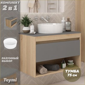 {{photo.Alt || photo.Description || 'Тумба подвесная с раковиной для ванной 75 см Teymi Ritta корпус дуб фасад графит раковина Martta D36 F15082'}}