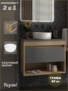 {{photo.Alt || photo.Description || 'Тумба подвесная с раковиной для ванной 65 см Teymi Ritta корпус дуб фасад графит раковина Lina D31 F15040'}}
