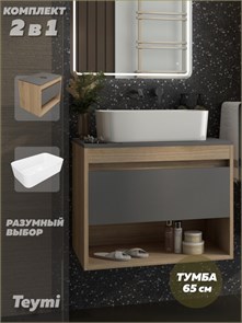 {{photo.Alt || photo.Description || 'Тумба подвесная с раковиной для ванной 65 см Teymi Ritta корпус дуб фасад графит раковина Helmi Mini 48 F15048'}}