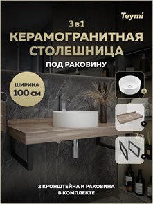 {{photo.Alt || photo.Description || 'Столешница керамогранитная 100 см дуб кашмир с раковиной Teymi Lina D41 кронштейны 2 шт. черные в комплекте F15701'}}