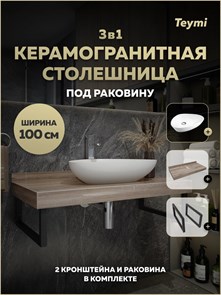 {{photo.Alt || photo.Description || 'Столешница керамогранитная 100 см дуб кашмир с раковиной Teymi Ellie 60 кронштейны 2 шт. черные в комплекте F15690'}}