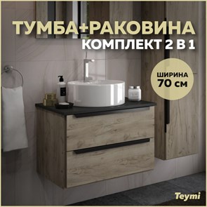 {{photo.Alt || photo.Description || 'Тумба подвесная с раковиной для ванной 70 см Teymi Helmi фасад дуб столешница графит раковина Lina S D40 T60302_T50104'}}