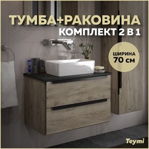 {{photo.Alt || photo.Description || 'Тумба подвесная с раковиной для ванной 70 см Teymi Helmi фасад дуб столешница графит раковина Helmi Mini 38 T60302_T50304'}}