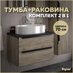 {{photo.Alt || photo.Description || 'Тумба подвесная с раковиной для ванной 70 см Teymi Helmi фасад дуб столешница графит раковина Iva 52 F00209'}}