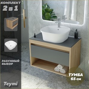 {{photo.Alt || photo.Description || 'Тумба подвесная с раковиной для ванной 65 см Teymi Ritta корпус дуб фасад графит раковина Solli 43 F03369'}}