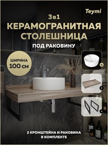 {{photo.Alt || photo.Description || 'Столешница керамогранитная 100 см дуб кашмир с раковиной Teymi Lina Pro D40 кронштейны 2 шт. черные в комплекте F15709'}}