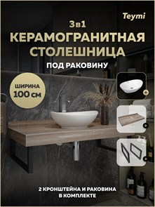{{photo.Alt || photo.Description || 'Столешница керамогранитная 100 см дуб кашмир с раковиной Teymi Lori 60 кронштейны 2 шт. черные в комплекте F15696'}}