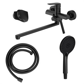 {{photo.Alt || photo.Description || 'Смеситель для ванны Azario Alanti керамический картридж, длинный излив, с ручным душем, шланг 150 см, черный матовый (AZ-K1732B)'}}