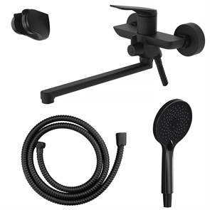 {{photo.Alt || photo.Description || 'Смеситель для ванны Azario Lursy керамический картридж, длинный излив, с ручным душем, шланг 150 см, черный матовый (AZ-K1749B)'}}