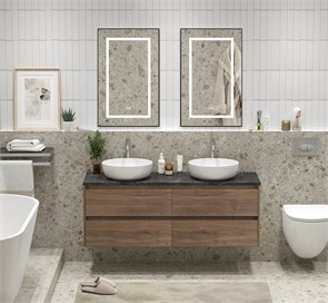 {{photo.Alt || photo.Description || 'Тумба с четырьмя ящиками, столешницей и накладными раковинами подвесная BelBagno KRAFT 140 Rovere Tabacco'}}