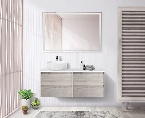 {{photo.Alt || photo.Description || 'Тумба со столешницей подвесная BelBagno KRAFT 120 Rovere Galifax Bianco, раковина слева'}}
