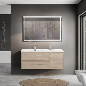 {{photo.Alt || photo.Description || 'Тумба с раковиной подвесная с двумя ящиками и одной дверцей BelBagno KRAFT 120 Rovere Galifax Bianco левая, раковина белая'}}