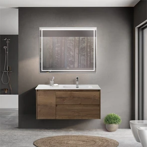 {{photo.Alt || photo.Description || 'Тумба с раковиной подвесная с двумя ящиками и одной дверцей BelBagno KRAFT 100 Rovere Tabacco правая, раковина белая'}}