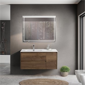 {{photo.Alt || photo.Description || 'Тумба с раковиной подвесная с двумя ящиками и одной дверцей BelBagno KRAFT 100 Rovere Tabacco левая, раковина белая'}}
