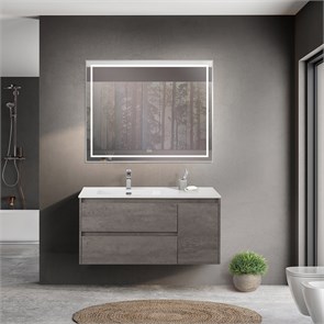 {{photo.Alt || photo.Description || 'Тумба с раковиной подвесная с двумя ящиками и одной дверцей BelBagno KRAFT 100 Cemento Grigio левая, раковина белая'}}