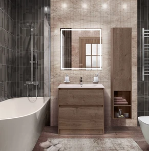 {{photo.Alt || photo.Description || 'Тумба с керамической раковиной напольная BelBagno KRAFT 80 Rovere Tabacco, раковина LOV-800-LVB белая'}}
