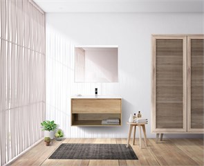 {{photo.Alt || photo.Description || 'Тумба c раковиной подвесная с одним ящиком и одной открытой полкой BelBagno KRAFT 90 Rovere Nebrasca Nature, раковина белая'}}