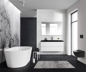 {{photo.Alt || photo.Description || 'Тумба с раковиной подвесная BelBagno ALBANO 120 Bianco Lucido, раковина чёрная'}}