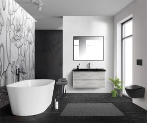 {{photo.Alt || photo.Description || 'Тумба с раковиной подвесная BelBagno ALBANO 100 Rovere Vintage Bianco, раковина чёрная'}}